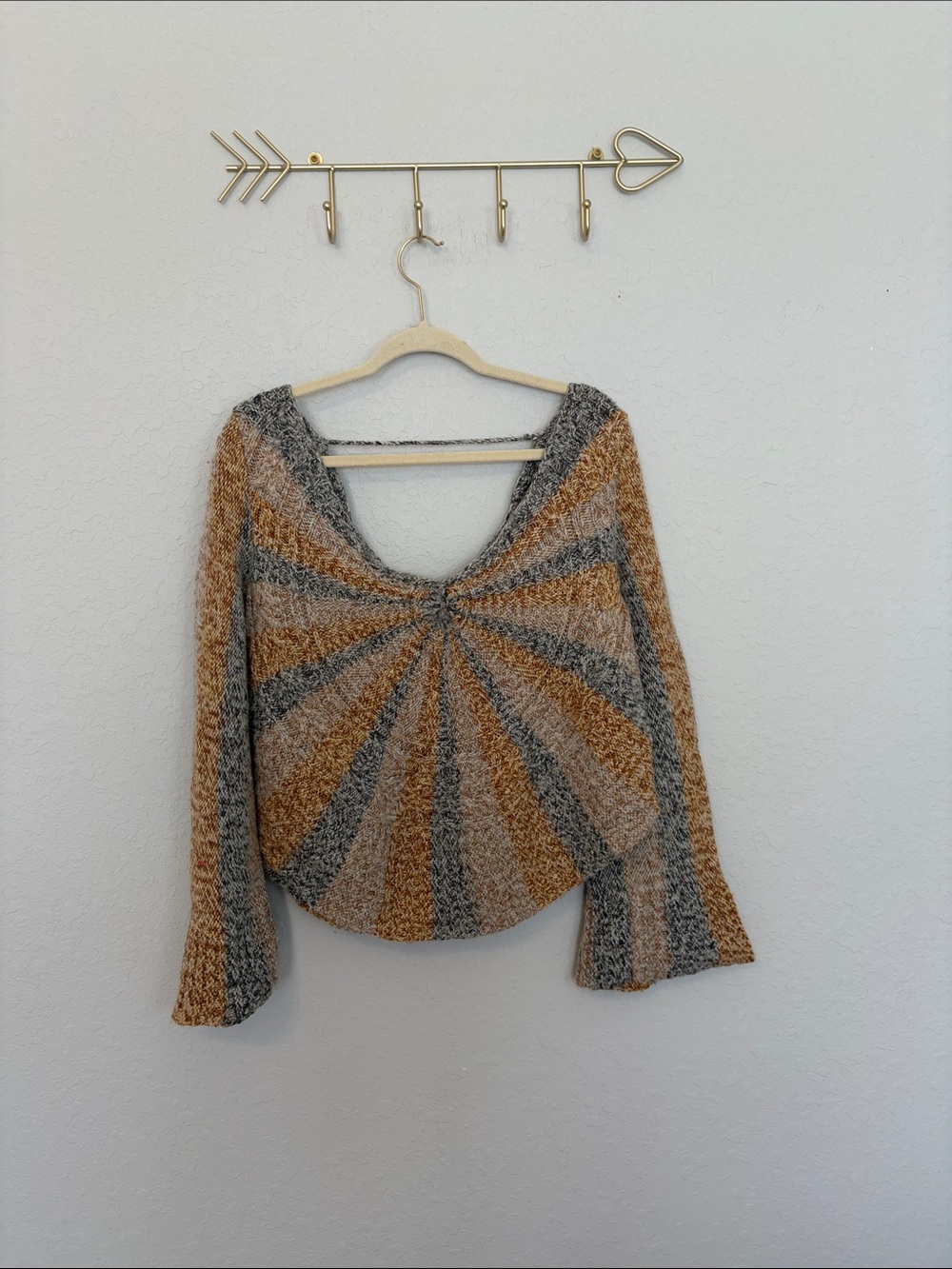 Free People Sunburst Open Back Sweater Rust Gray Size Large